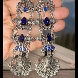 Silver-Tone Blue Teardrop Dangle Earrings - Women Jewelry